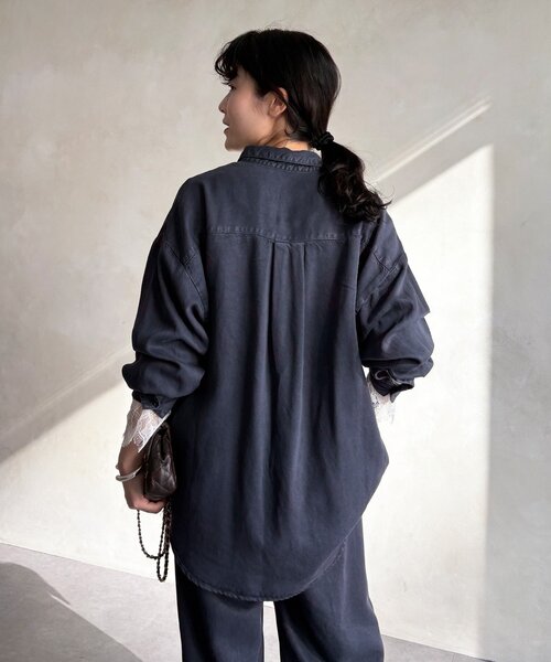 DouDou（ドゥドゥ）の「【セットアップ可能】リヨセルシャツ（シャツ/ブラウス・レディース・ライトグレー/ネイビー/オフホワイト・FREE）」の6枚目の写真