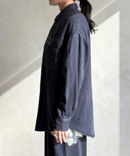 DouDou（ドゥドゥ）の「【セットアップ可能】リヨセルシャツ（シャツ/ブラウス・レディース・ライトグレー/ネイビー/オフホワイト・FREE）」の4枚目の写真