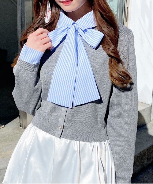 INGNI（イング）の「ボウタイドッキングニット（ニット/セーター・レディース・ネイビー系6/ネイビー系8/ブラック×ホワイト/グレー系8・M）」の3枚目の写真