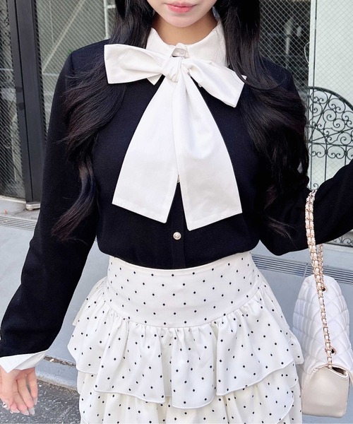 INGNI（イング）の「ボウタイドッキングニット（ニット/セーター・レディース・ネイビー系6/ネイビー系8/ブラック×ホワイト/グレー系8・M）」の6枚目の写真