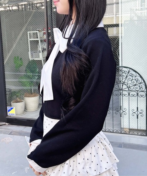 INGNI（イング）の「ボウタイドッキングニット（ニット/セーター・レディース・ネイビー系6/ネイビー系8/ブラック×ホワイト/グレー系8・M）」の8枚目の写真