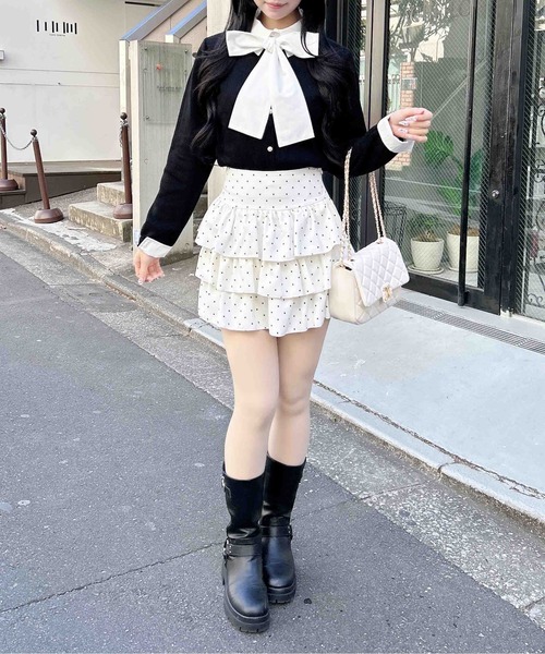 INGNI（イング）の「ボウタイドッキングニット（ニット/セーター・レディース・ネイビー系6/ネイビー系8/ブラック×ホワイト/グレー系8・M）」の11枚目の写真