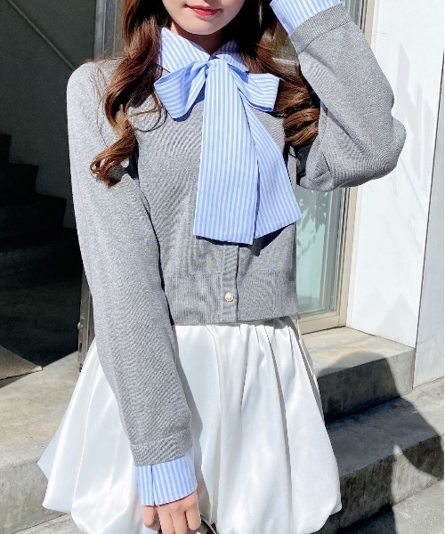 INGNI（イング）の「ボウタイドッキングニット（ニット/セーター・レディース・ネイビー系6/ネイビー系8/ブラック×ホワイト/グレー系8・M）」の14枚目の写真