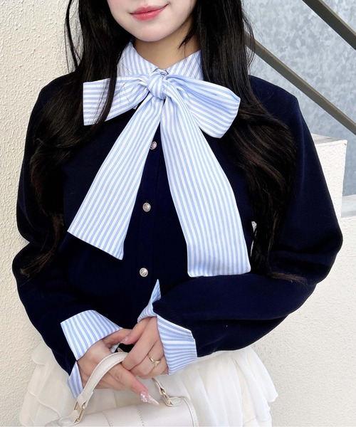 INGNI（イング）の「ボウタイドッキングニット（ニット/セーター・レディース・ネイビー系6/ネイビー系8/ブラック×ホワイト/グレー系8・M）」の19枚目の写真