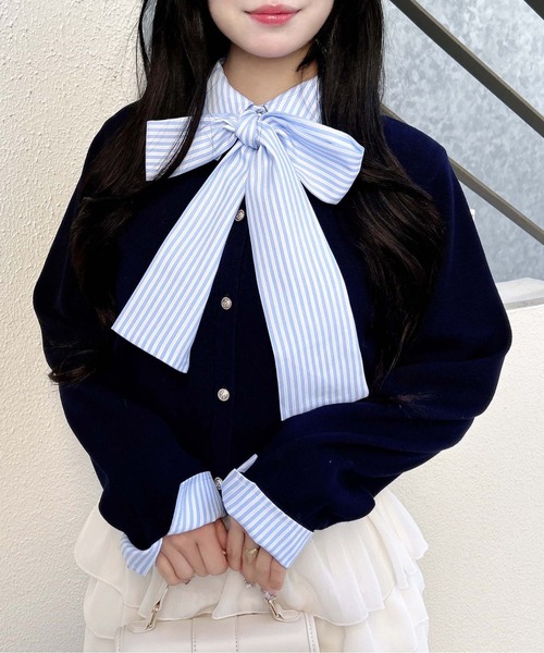 INGNI（イング）の「ボウタイドッキングニット（ニット/セーター・レディース・ネイビー系6/ネイビー系8/ブラック×ホワイト/グレー系8・M）」の21枚目の写真