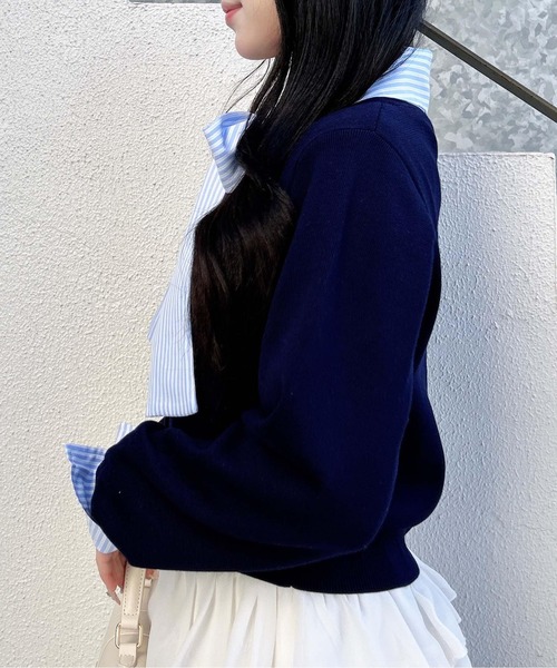 INGNI（イング）の「ボウタイドッキングニット（ニット/セーター・レディース・ネイビー系6/ネイビー系8/ブラック×ホワイト/グレー系8・M）」の22枚目の写真