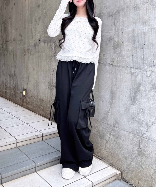 INGNI(イング)の「リボン付カーゴスウェットパンツ(カーゴパンツ・レディース・オートミール/グレー/チャコールグレー/ブラック・FREE)」の11枚目の写真