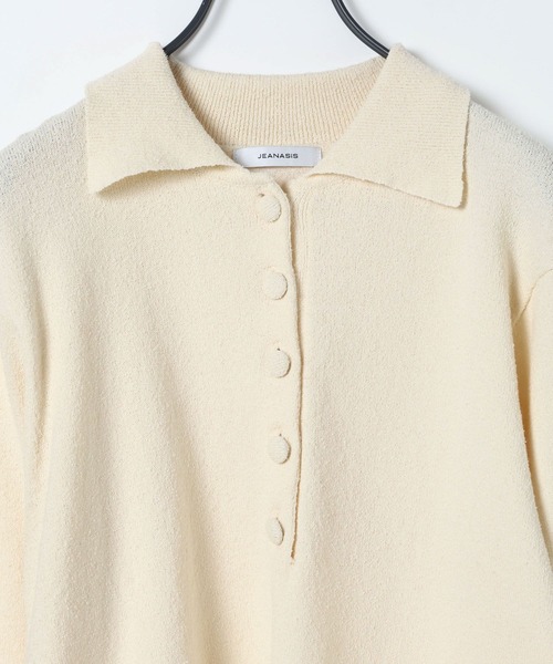 JEANASIS（ジーナシス）の「12Gカバーリングボタンポロニット/658872（ポロシャツ・レディース・アイボリー/ベビーピンク/ホワイト/ネイビー・FREE）」の8枚目の写真