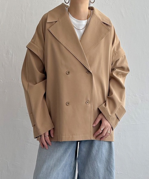 LBC（エルビーシー）の「袖取り外しミドルコート（ピーコート・レディース・ベージュ/チャコール・L/M）」の3枚目の写真