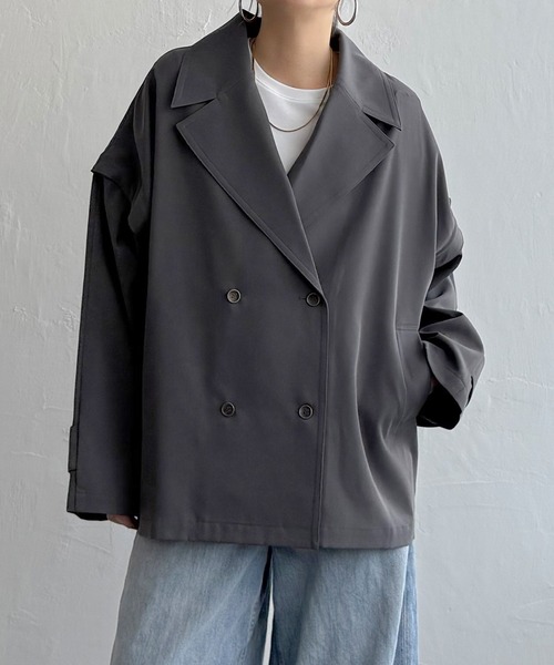 LBC（エルビーシー）の「袖取り外しミドルコート（ピーコート・レディース・ベージュ/チャコール・L/M）」の6枚目の写真