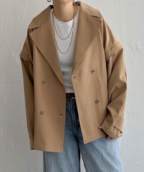 LBC（エルビーシー）の「袖取り外しミドルコート（ピーコート・レディース・ベージュ/チャコール・L/M）」の5枚目の写真