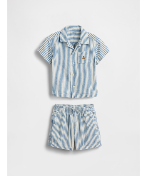 GAP(ギャップ)の「デニム ストライプ コーデセット (ベビー)(セットアップ・キッズ・ブルー・90cm/80cm/60cm/70cm)」の1枚目の写真