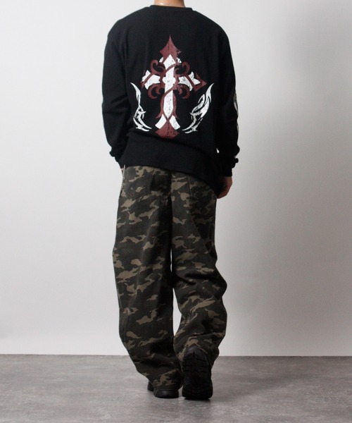 NYLAUS(ナイラス)の「【NYS】クロスロゴ ワッフルロングTシャツ ウイングロゴ トライバルデザイン ロンT 長袖Tシャツ(Tシャツ/カットソー・メンズ・ホワイト系その他/ホワイト/ブラック/ブラック系その他・M/L)」の11枚目の写真