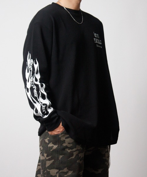 NYLAUS(ナイラス)の「【NYS】クロスロゴ ワッフルロングTシャツ ウイングロゴ トライバルデザイン ロンT 長袖Tシャツ(Tシャツ/カットソー・メンズ・ホワイト系その他/ホワイト/ブラック/ブラック系その他・M/L)」の6枚目の写真