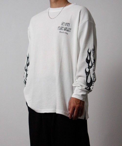 NYLAUS(ナイラス)の「【NYS】クロスロゴ ワッフルロングTシャツ ウイングロゴ トライバルデザイン ロンT 長袖Tシャツ(Tシャツ/カットソー・メンズ・ホワイト系その他/ホワイト/ブラック/ブラック系その他・M/L)」の16枚目の写真