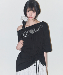 ラブワンショルダーオーバーサイズTシャツブラック