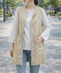レイヤードコーデにぴったり 縦ライン◎ ノーカラーウエストドロストベスト