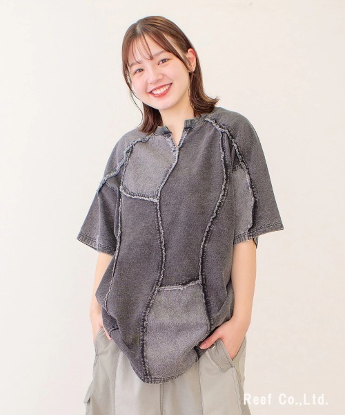 go slow caravan(ゴースローキャラバン)の「mililopiulu/ミリロピュール ケミカル 裏毛デニム ウェーブTEE(Tシャツ/カットソー・レディース・ブルー/グレー・FREE)」の8枚目の写真