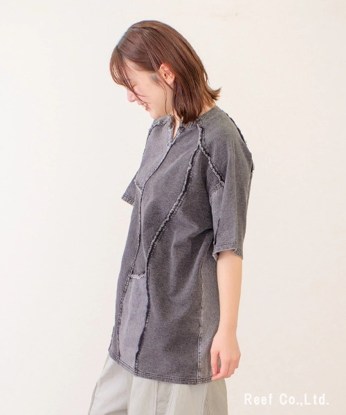 go slow caravan(ゴースローキャラバン)の「mililopiulu/ミリロピュール ケミカル 裏毛デニム ウェーブTEE(Tシャツ/カットソー・レディース・ブルー/グレー・FREE)」の11枚目の写真
