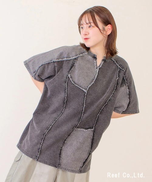 go slow caravan(ゴースローキャラバン)の「mililopiulu/ミリロピュール ケミカル 裏毛デニム ウェーブTEE(Tシャツ/カットソー・レディース・ブルー/グレー・FREE)」の13枚目の写真
