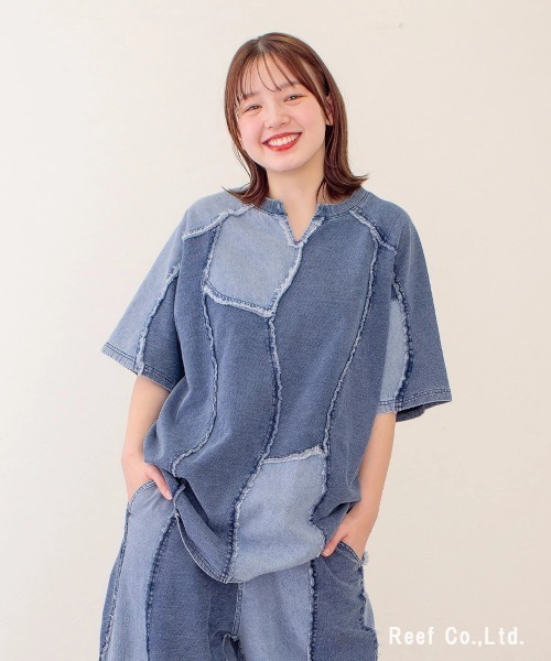 go slow caravan(ゴースローキャラバン)の「mililopiulu/ミリロピュール ケミカル 裏毛デニム ウェーブTEE(Tシャツ/カットソー・レディース・ブルー/グレー・FREE)」の17枚目の写真