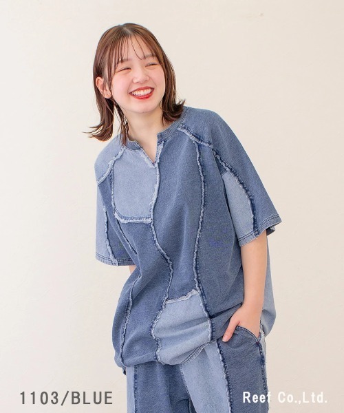 go slow caravan(ゴースローキャラバン)の「mililopiulu/ミリロピュール ケミカル 裏毛デニム ウェーブTEE(Tシャツ/カットソー・レディース・ブルー/グレー・FREE)」の19枚目の写真