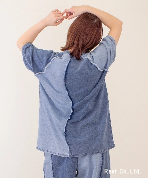 go slow caravan(ゴースローキャラバン)の「mililopiulu/ミリロピュール ケミカル 裏毛デニム ウェーブTEE(Tシャツ/カットソー・レディース・ブルー/グレー・FREE)」の22枚目の写真
