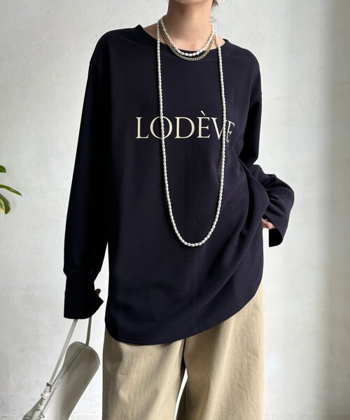 DouDou（ドゥドゥ）の「カットジョーゼットLODEVEロゴTEEブラウス（シャツ/ブラウス・レディース・オフホワイト/チャコールグレー/ネイビー・FREE）」の3枚目の写真