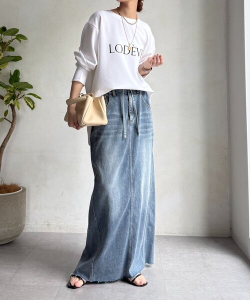 DouDou（ドゥドゥ）の「カットジョーゼットLODEVEロゴTEEブラウス（シャツ/ブラウス・レディース・オフホワイト/チャコールグレー/ネイビー・FREE）」の4枚目の写真