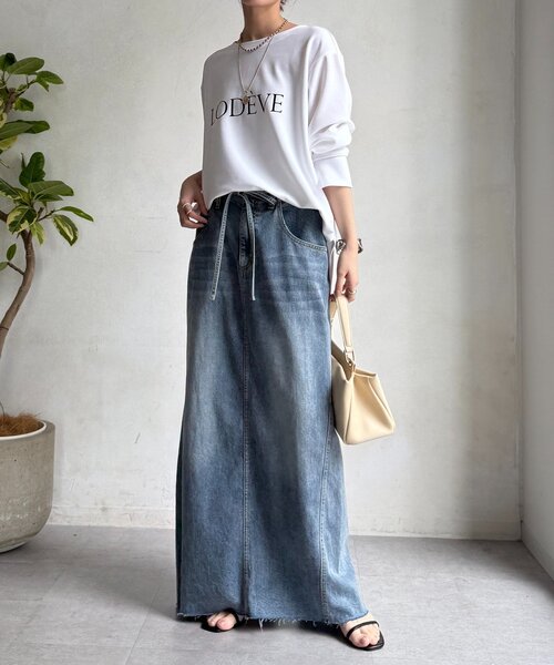 DouDou（ドゥドゥ）の「カットジョーゼットLODEVEロゴTEEブラウス（シャツ/ブラウス・レディース・オフホワイト/チャコールグレー/ネイビー・FREE）」の5枚目の写真