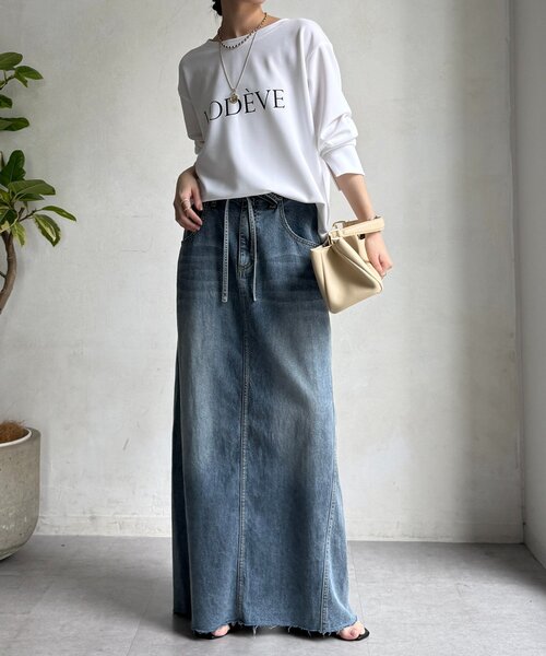 DouDou（ドゥドゥ）の「カットジョーゼットLODEVEロゴTEEブラウス（シャツ/ブラウス・レディース・オフホワイト/チャコールグレー/ネイビー・FREE）」の7枚目の写真