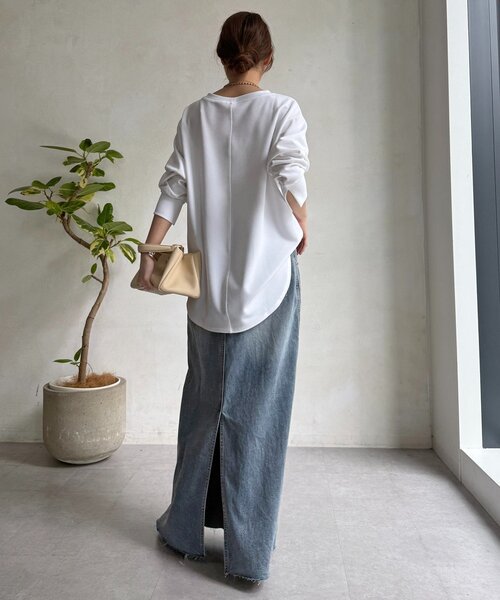 DouDou（ドゥドゥ）の「カットジョーゼットLODEVEロゴTEEブラウス（シャツ/ブラウス・レディース・オフホワイト/チャコールグレー/ネイビー・FREE）」の8枚目の写真