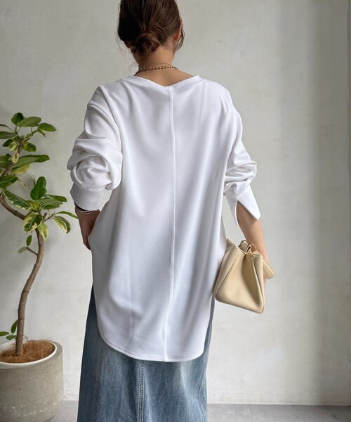 DouDou（ドゥドゥ）の「カットジョーゼットLODEVEロゴTEEブラウス（シャツ/ブラウス・レディース・オフホワイト/チャコールグレー/ネイビー・FREE）」の12枚目の写真