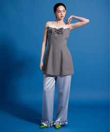 サテンフリルヘムパンツセットドレス / satin frillhem pants set dress