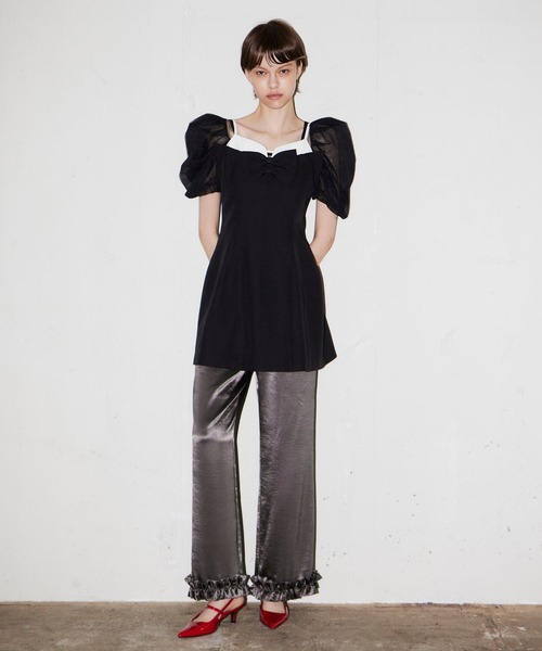 ANDRESD（アンドレスド）の「サテンフリルヘムパンツセットドレス / satin frillhem pants set dress（パンツドレス・レディース・グレー/ネイビー/ブラック・L/M/S）」の2枚目の写真
