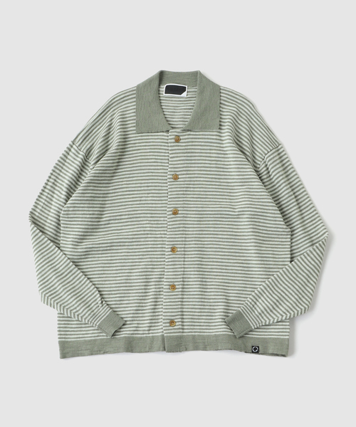 PHINGERIN（フィンガリン）の「PHINGERIN / フィンガリン SLAB GAUZE KNIT SHIRT STRIPE（ニット/セーター・メンズ・カーキ/ブラウン/パープル・MEDIUM）」の2枚目の写真