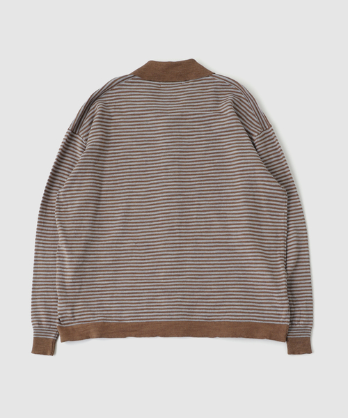 PHINGERIN（フィンガリン）の「PHINGERIN / フィンガリン SLAB GAUZE KNIT SHIRT STRIPE（ニット/セーター・メンズ・カーキ/ブラウン/パープル・MEDIUM）」の4枚目の写真