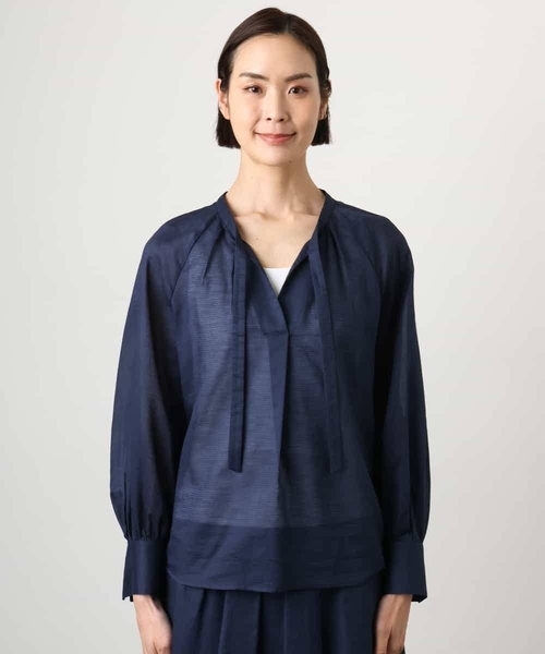 MICHEL KLEIN（ミッシェル・クラン）の「[セットアップ対応]ライトワッフル細めリボンスキッパーブラウス（シャツ/ブラウス・レディース・ネイビー・38）」の8枚目の写真