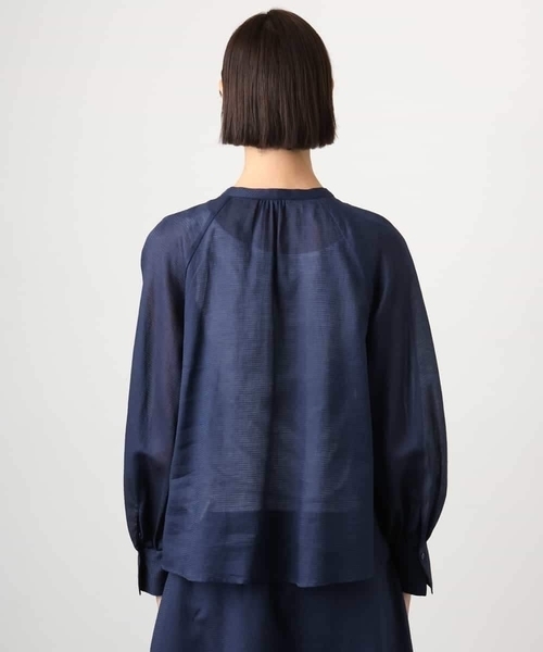 MICHEL KLEIN（ミッシェル・クラン）の「[セットアップ対応]ライトワッフル細めリボンスキッパーブラウス（シャツ/ブラウス・レディース・ネイビー・38）」の10枚目の写真