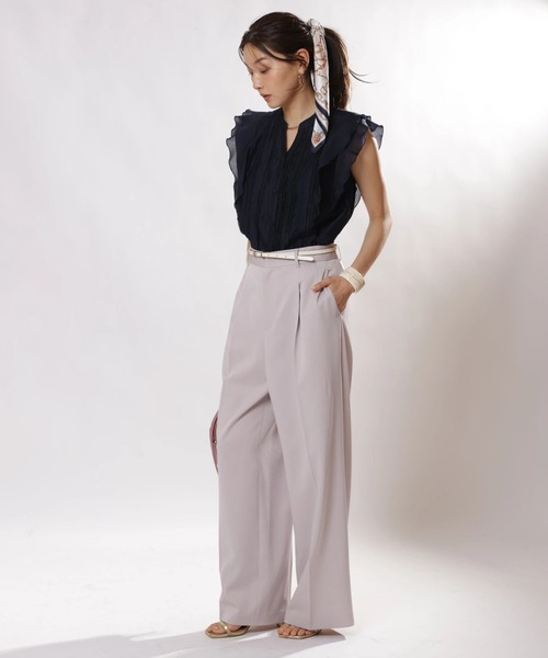 JUSGLITTY（ジャスグリッティー）の「ピンタックレーステープブラウス（シャツ/ブラウス・レディース・オフホワイト/ネイビー/ピンク・1/2）」の10枚目の写真