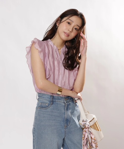 JUSGLITTY（ジャスグリッティー）の「ピンタックレーステープブラウス（シャツ/ブラウス・レディース・オフホワイト/ネイビー/ピンク・1/2）」の14枚目の写真