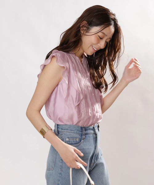 JUSGLITTY（ジャスグリッティー）の「ピンタックレーステープブラウス（シャツ/ブラウス・レディース・オフホワイト/ネイビー/ピンク・1/2）」の15枚目の写真