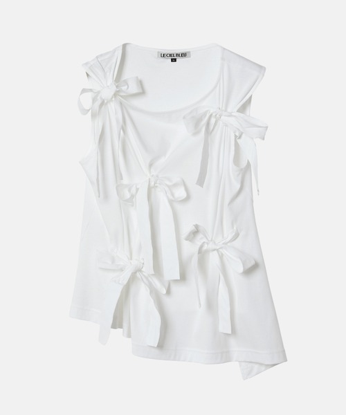 LE CIEL BLEU（ルシェルブルー）の「タンクwボウズ / Tank w/Bows（Tシャツ/カットソー・レディース・ブルー/オフホワイト/ブラック・36）」の5枚目の写真