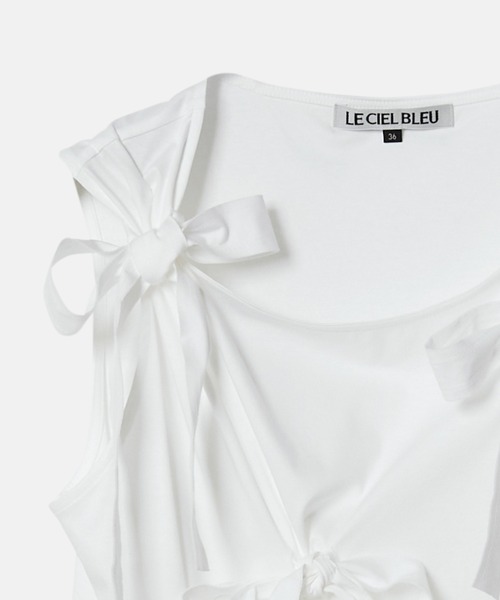 LE CIEL BLEU（ルシェルブルー）の「タンクwボウズ / Tank w/Bows（Tシャツ/カットソー・レディース・ブルー/オフホワイト/ブラック・36）」の6枚目の写真
