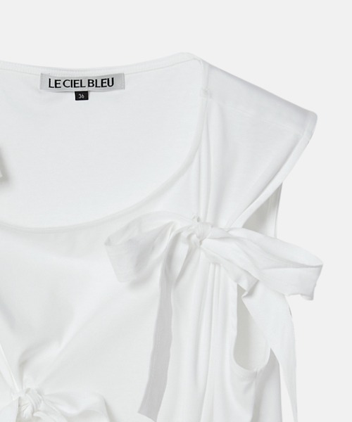 LE CIEL BLEU（ルシェルブルー）の「タンクwボウズ / Tank w/Bows（Tシャツ/カットソー・レディース・ブルー/オフホワイト/ブラック・36）」の7枚目の写真