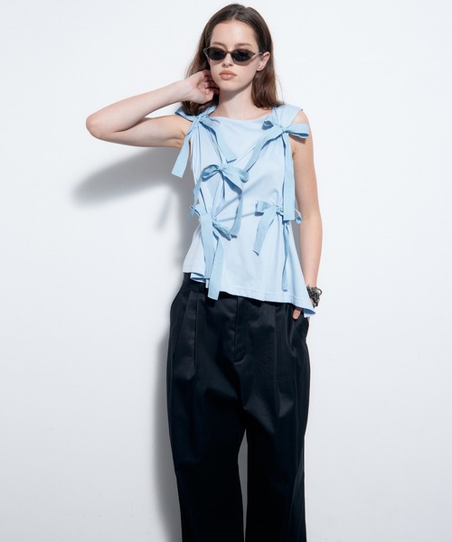 LE CIEL BLEU（ルシェルブルー）の「タンクwボウズ / Tank w/Bows（Tシャツ/カットソー・レディース・ブルー/オフホワイト/ブラック・36）」の20枚目の写真