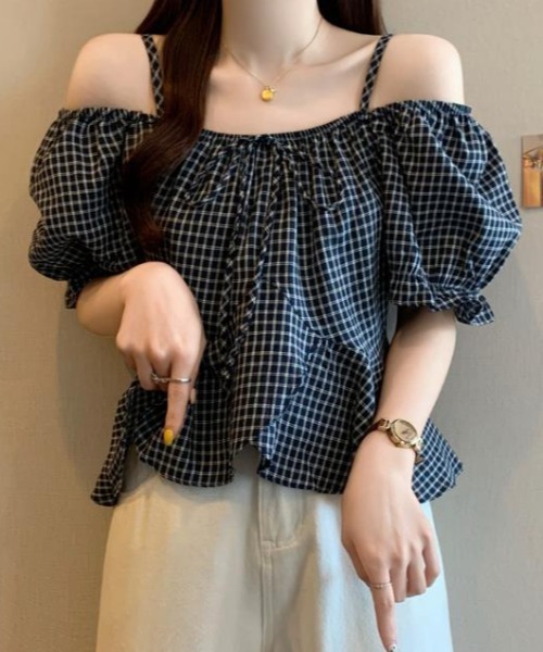semplice（センプリチェ）の「ブラウス【韓国ファッション】（シャツ/ブラウス・レディース・ベージュ/ブルー・F）」の9枚目の写真