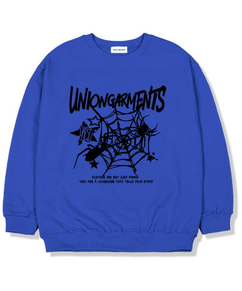Union Garments(ユニオンガーメンツ)の「スパイダー 裏起毛オーバーサイズ スウェットシャツ ブルー(スウェット・レディース・その他・L/XL/XXL)」の1枚目の写真
