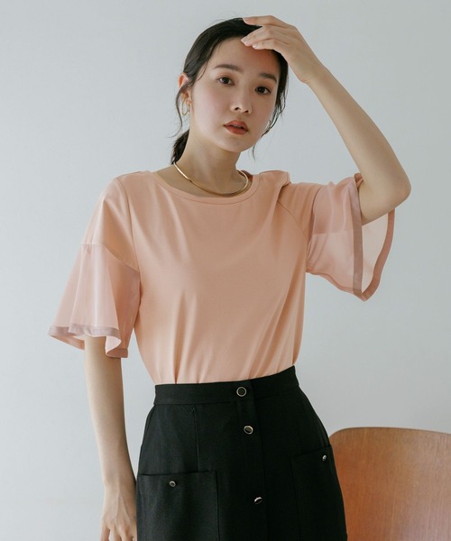 Andemiu(アンデミュウ)の「ソデフハクカットソー659216(Tシャツ/カットソー・レディース・ライトグレー/ブラック/オフホワイト/サーモンピンク・FREE)」の1枚目の写真