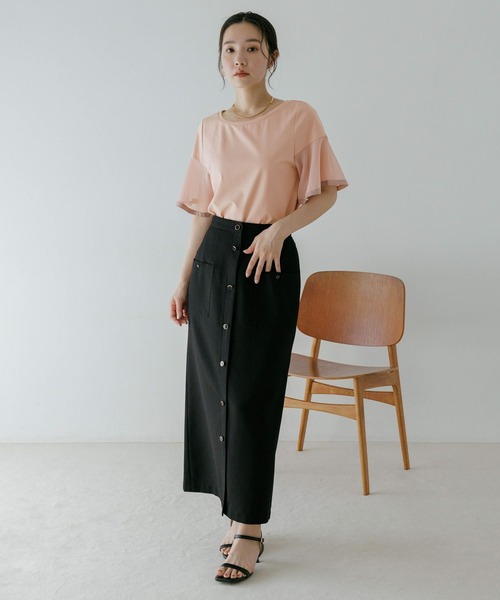 Andemiu(アンデミュウ)の「ソデフハクカットソー659216(Tシャツ/カットソー・レディース・ライトグレー/ブラック/オフホワイト/サーモンピンク・FREE)」の15枚目の写真
